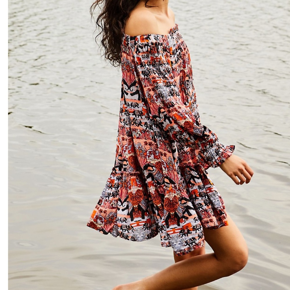 Free People Boho Print Off The Shoulder Dress